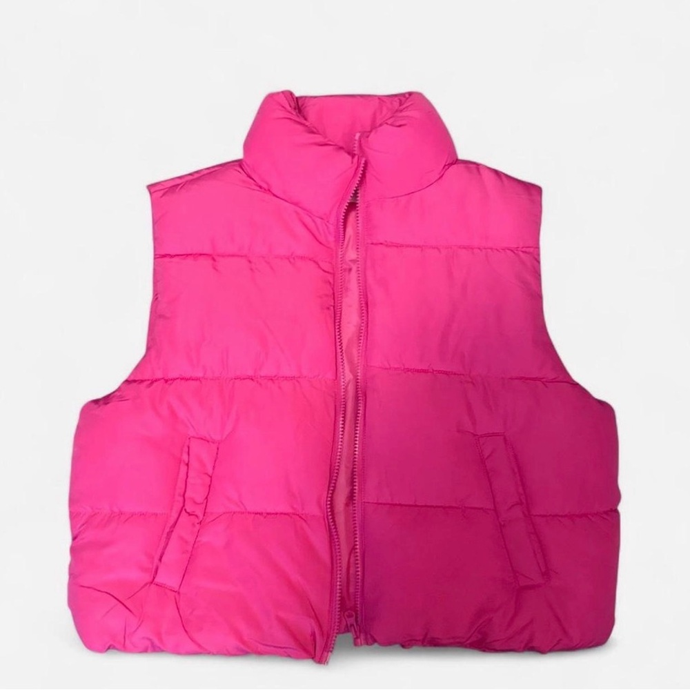 Pink puffer vest with zipper